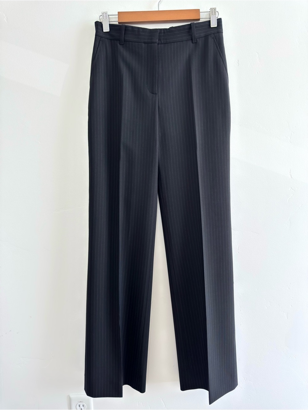 The Kooples Wool Blend Black Pinstripe Tailored Straight Leg Career Pants EU 34
